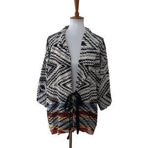 Ganni Womens Wide Sleeve Tribal Tie Front Top Short Sleeve Multicolor XS